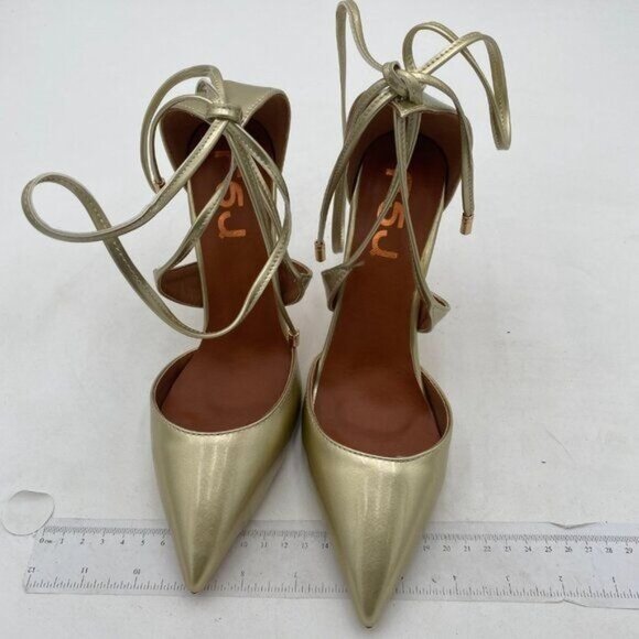 FSJ Gold D'orsay Cross Strappy High Heels Point Toe Sexy Lace Up Dance Pumps - Picture 2 of 7